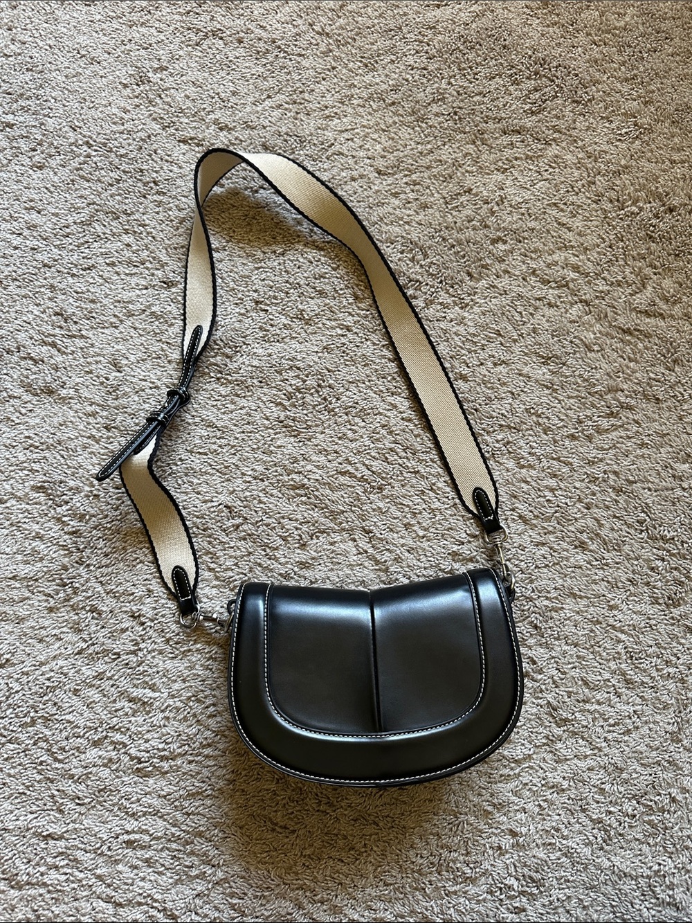Zara Black Crossbody Saddle Bag with Contrast Strap